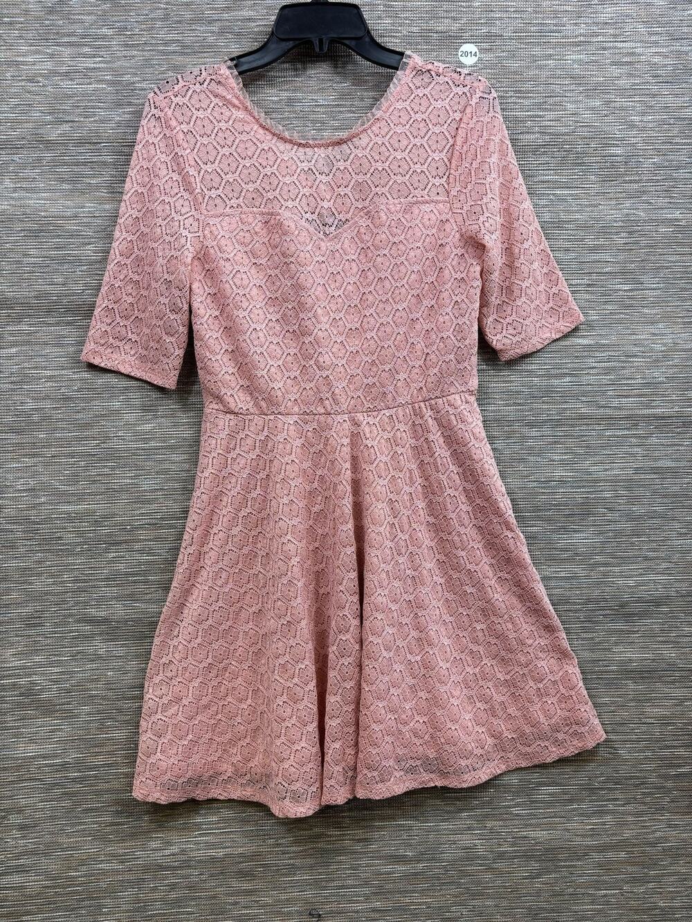 Paperdoll Dress Womens L Pink Lace Fit & Flare Scoop Neck Short Sleeve Skater